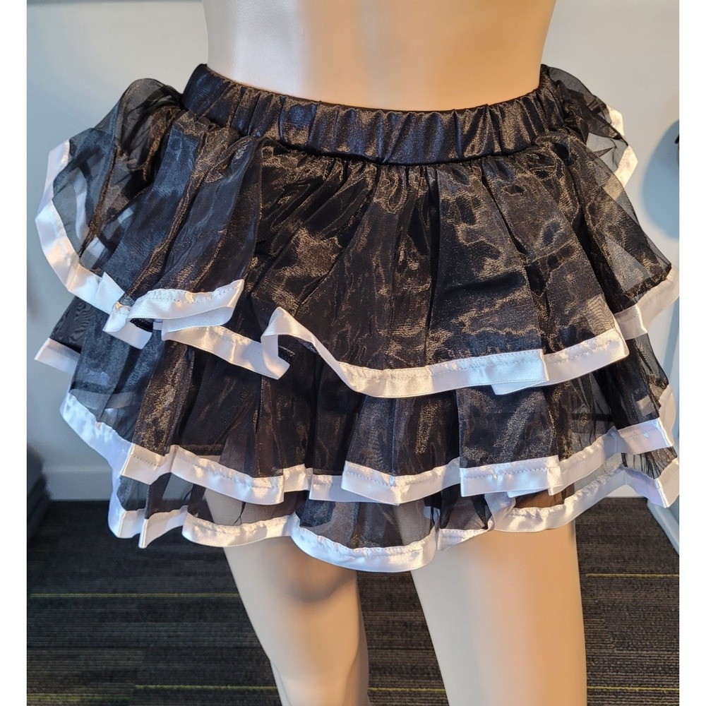 Ladies Sexy Black & White Trim Short Tulle Skirt Costume S/M SL9024 - Picture 2 of 6